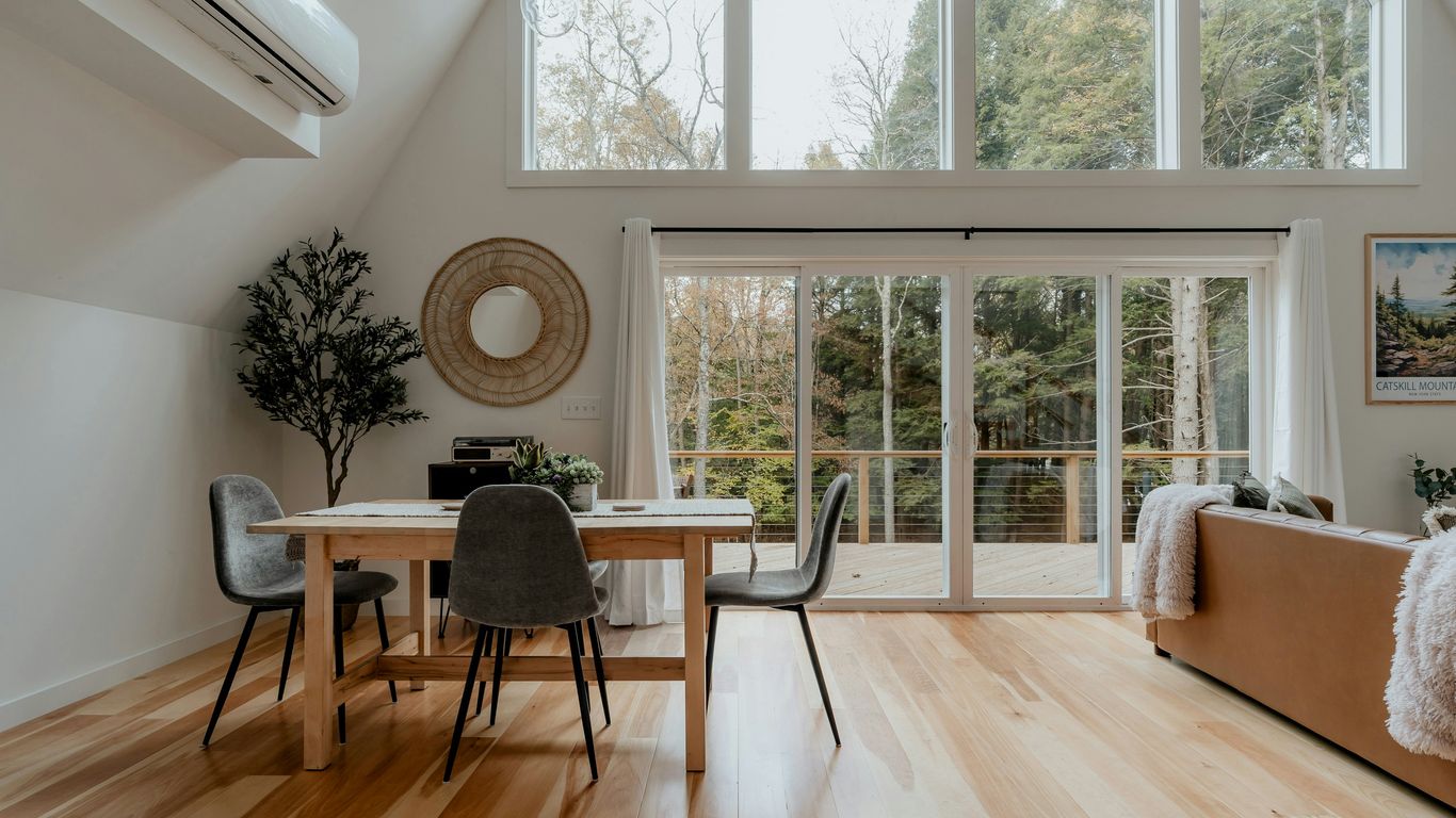 Interior view of a modern sustainable living room