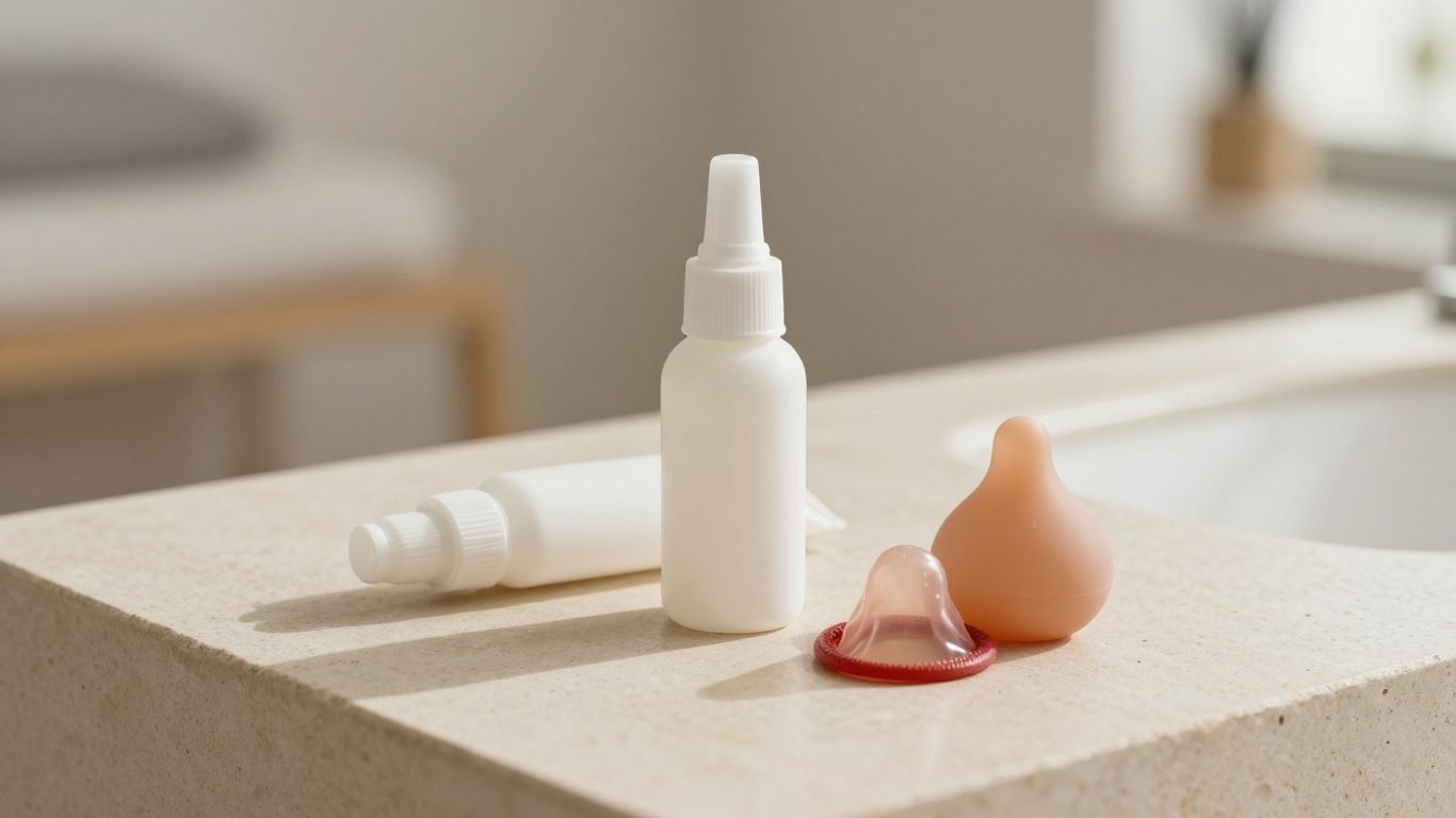 Lubricant beside condoms and silicone toys