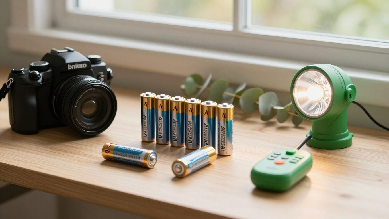 AA and AAA rechargeable batteries beside devices