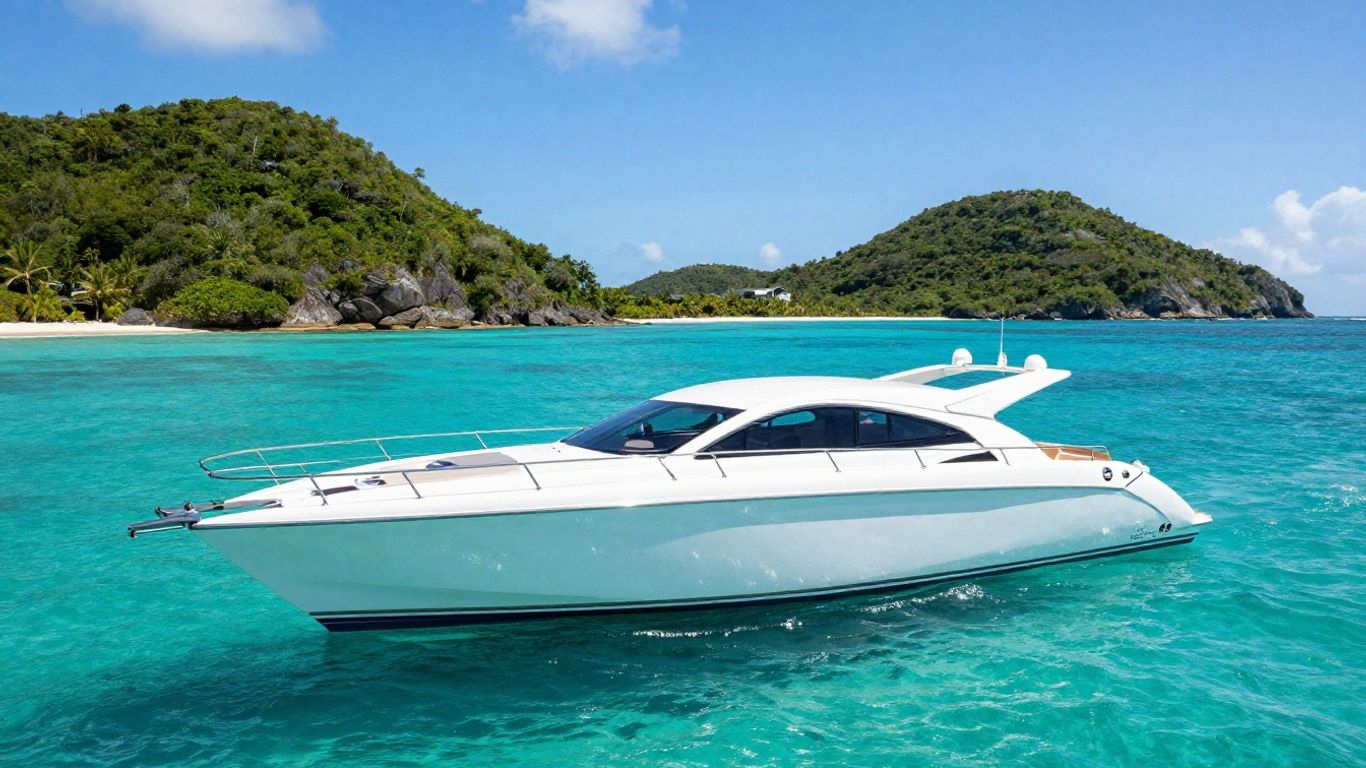 Power catamaran sailing in the British Virgin Islands.