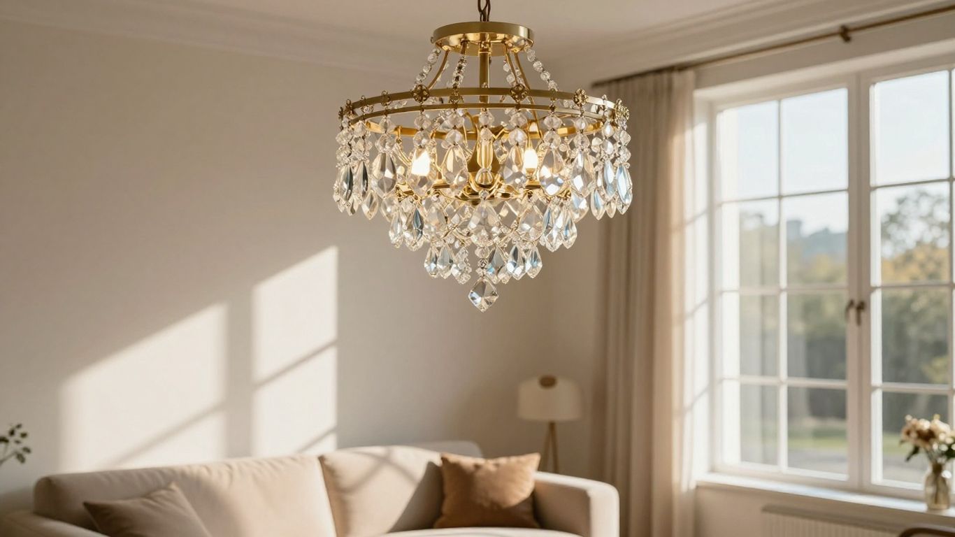 Small crystal chandelier in a modern living room.
