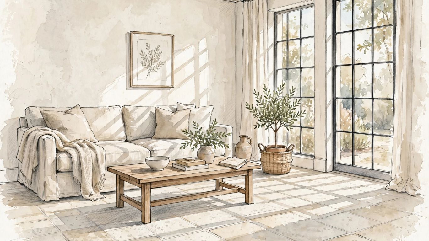 Limestone tile in a calm, sunlit interior