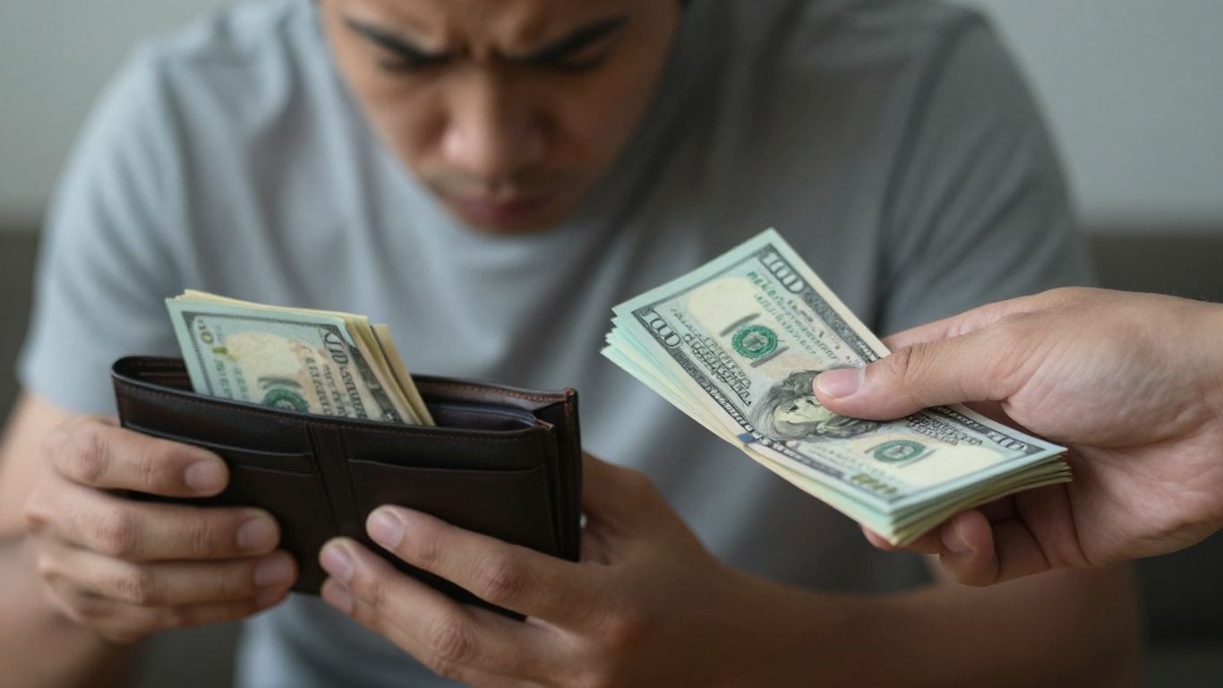 Person receiving cash quickly for emergency loan.