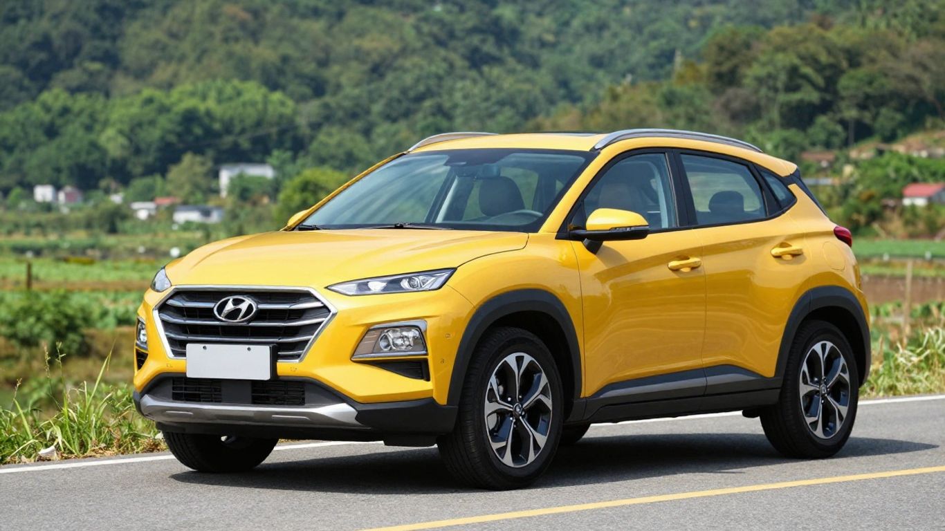 Hyundai Kona SUV auf einer sonnigen Straße