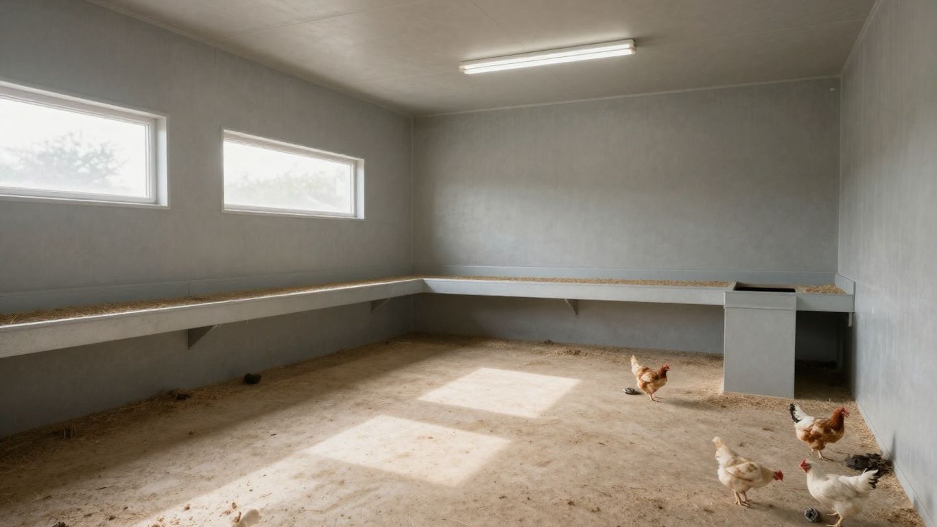 Czysty kurnik po dezynfekcji, gotowy na zdrowe ptaki.
