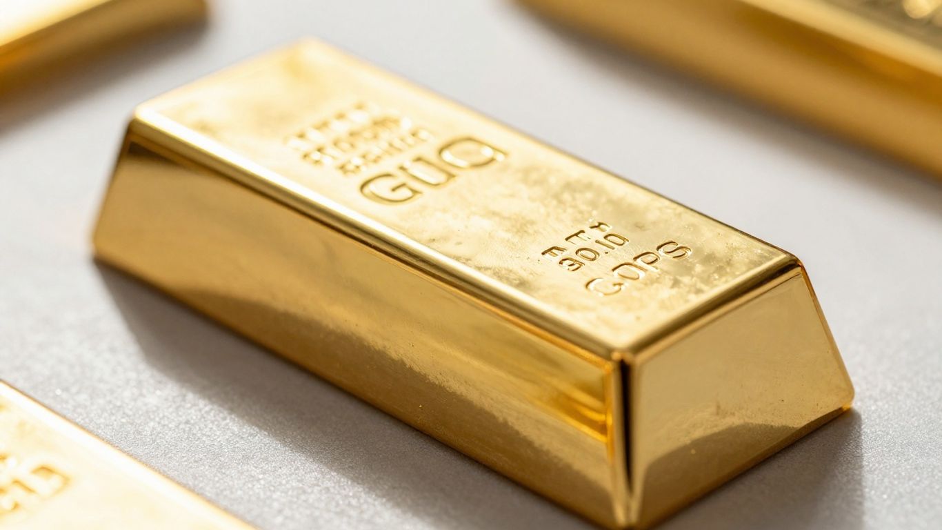 Lingot d'or brillant sur fond texturé.