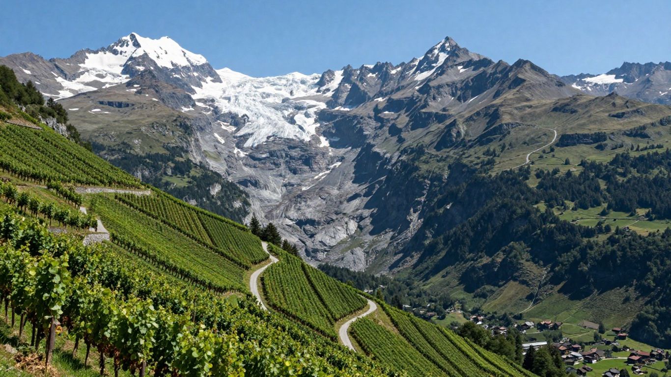Weinberge, Gletscher und Bergpfade im Wallis