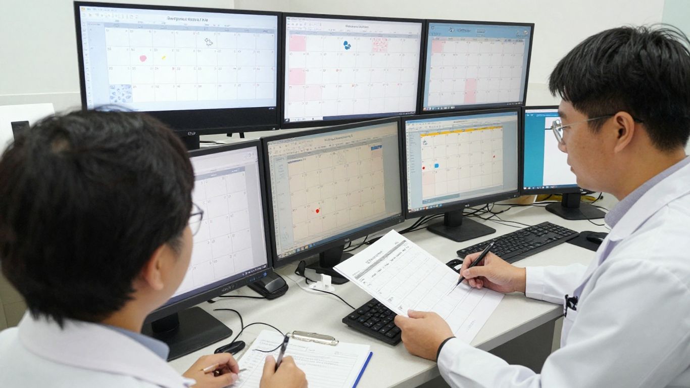 Clinic team reviewing integrated appointment calendars