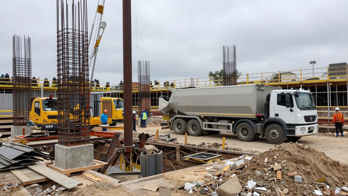 Construction crew installing temporary excavation support