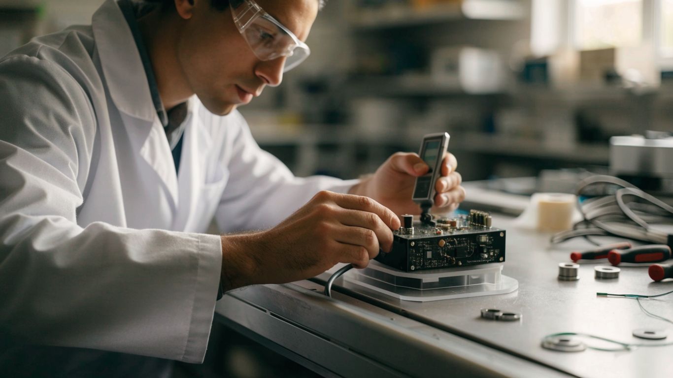 Technician testing a product before shipment