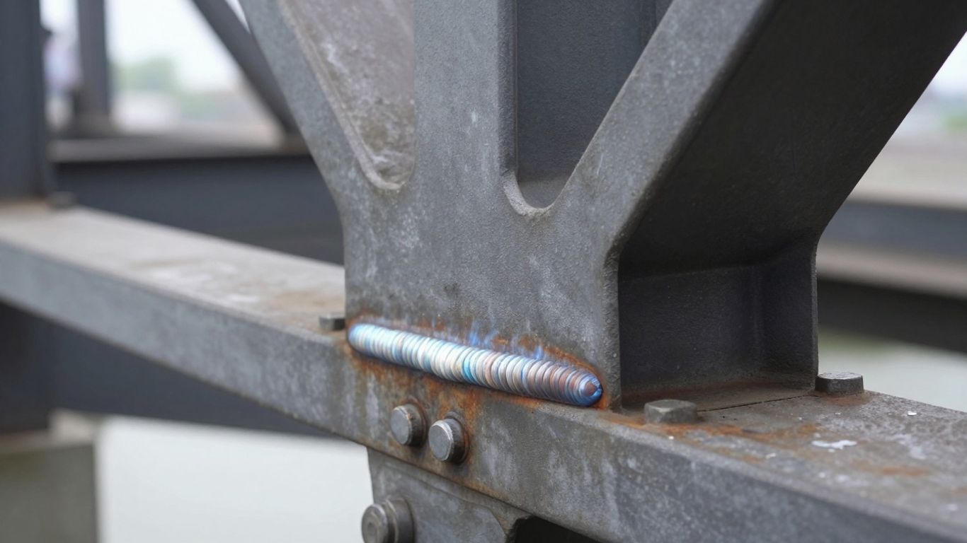 Close view of welded steel bridge connection