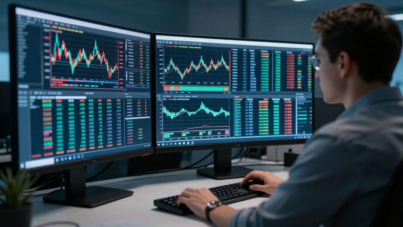 A professional trader monitoring multiple screens