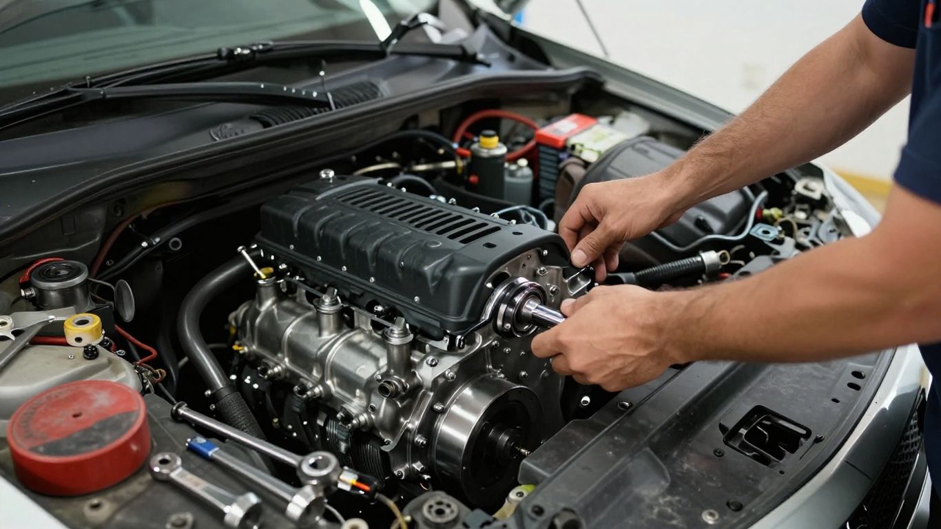 Mechanic installing a used engine in Parramatta.