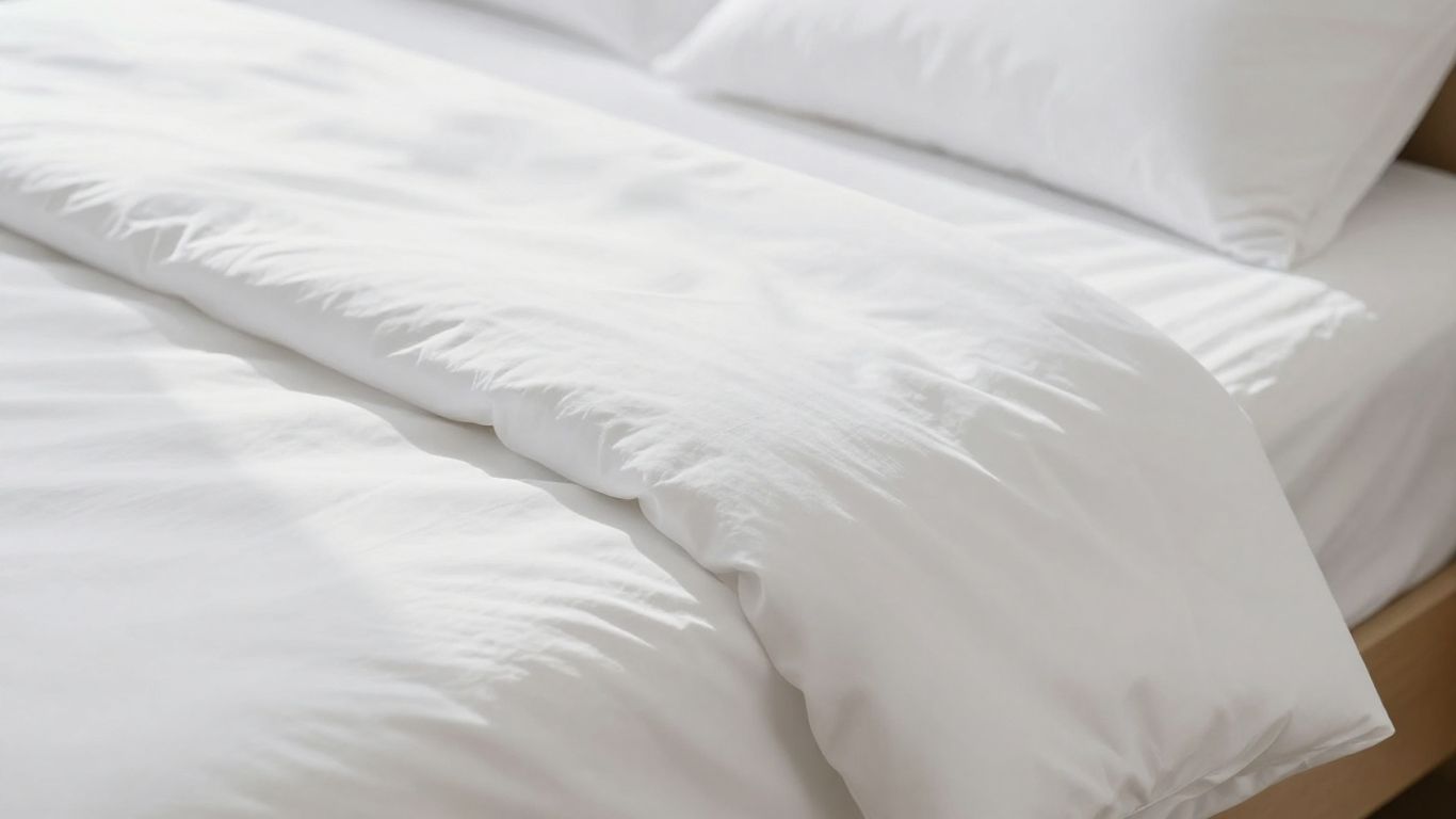 Crisp white percale bed sheets on a bed.