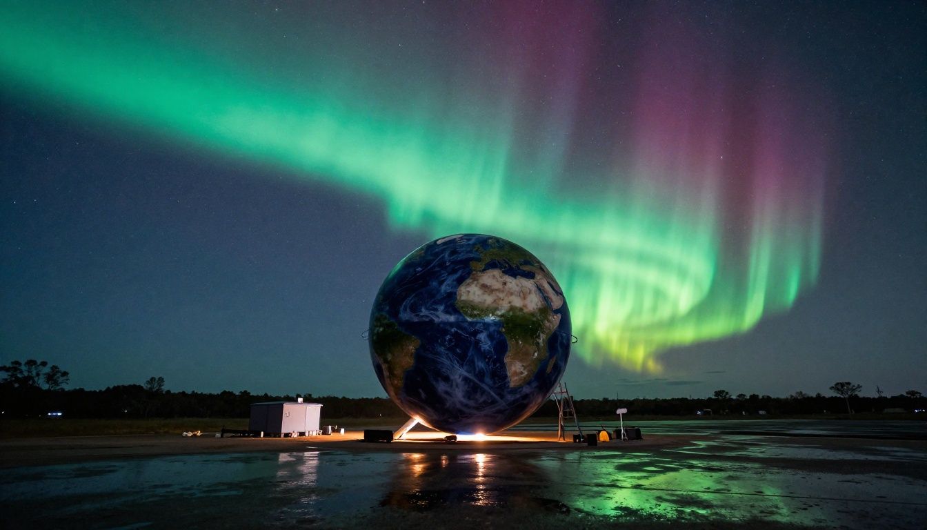 Vista panorâmica do planeta 4546B com a Aurora ao fundo