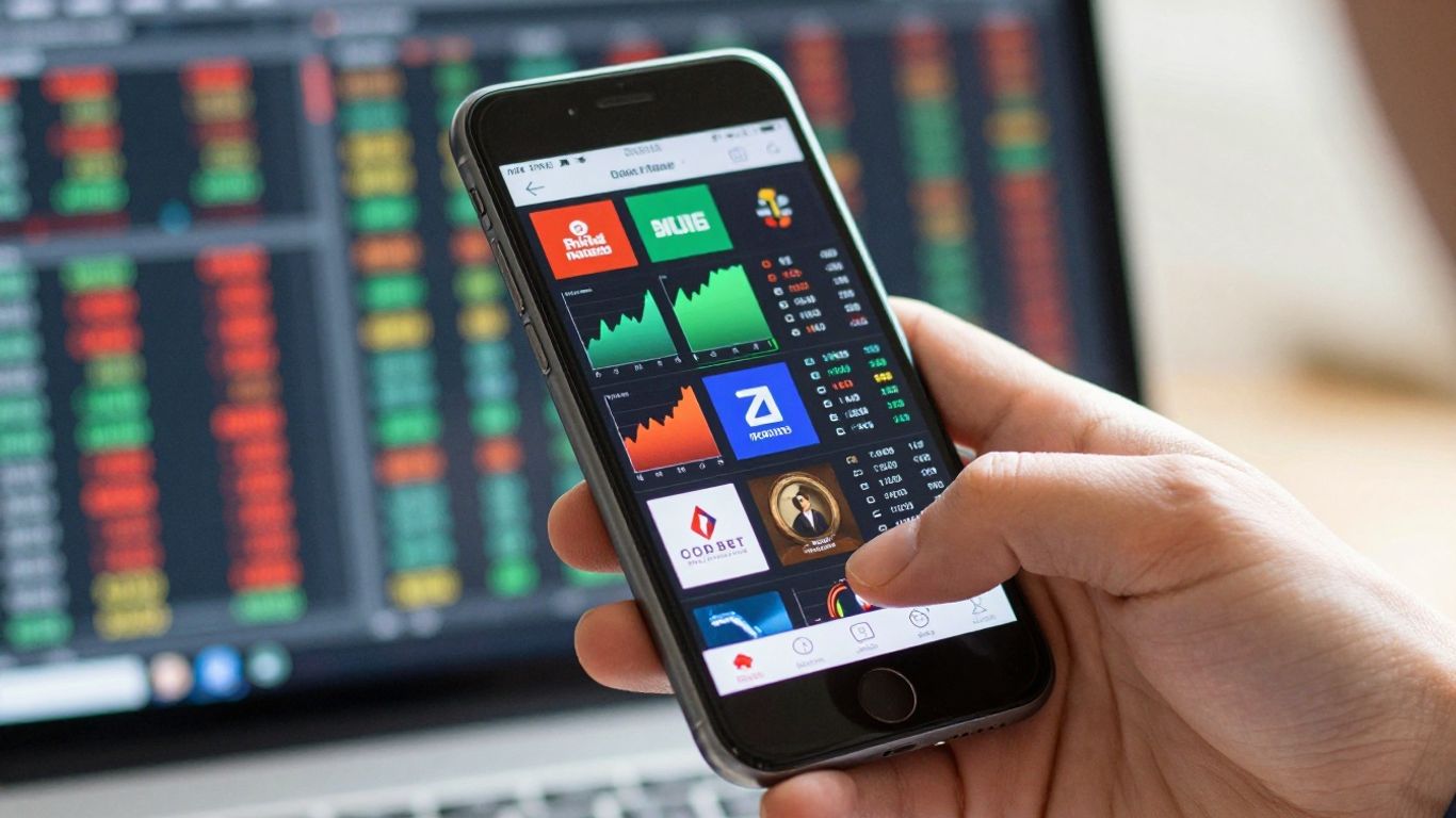 Smartphone displaying stock market data with charts.