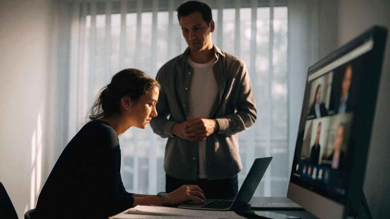 Colleagues reviewing a remote meeting together