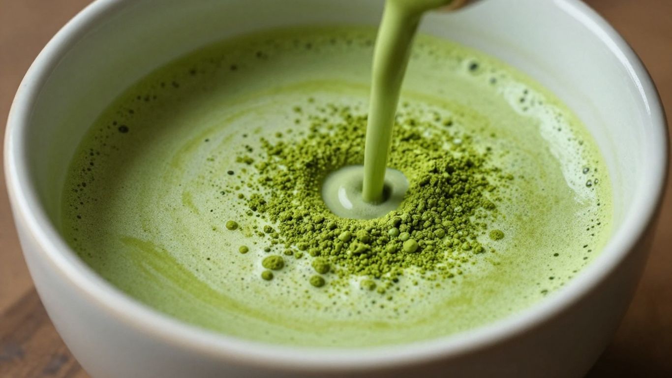 Whisking matcha powder into a smooth, frothy green tea.