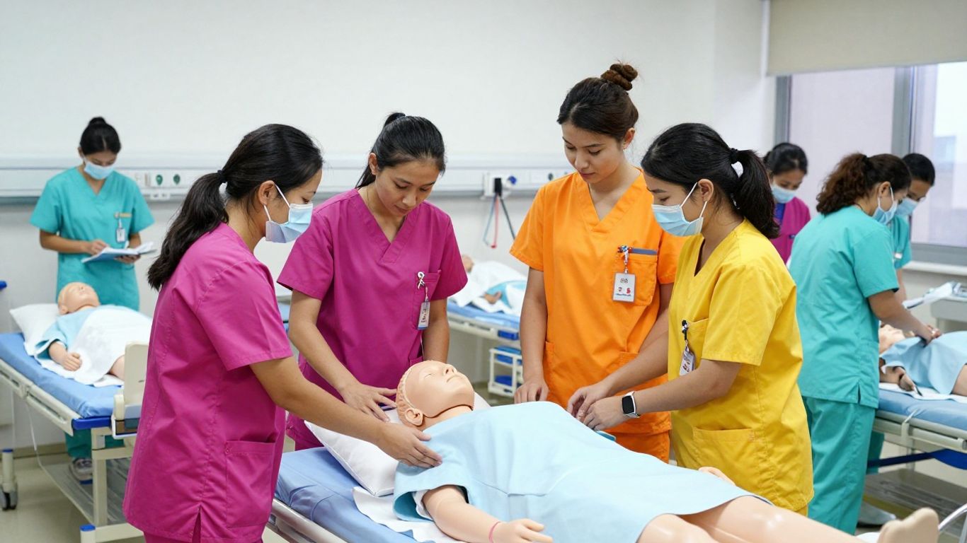 Nurses training in a classroom environment
