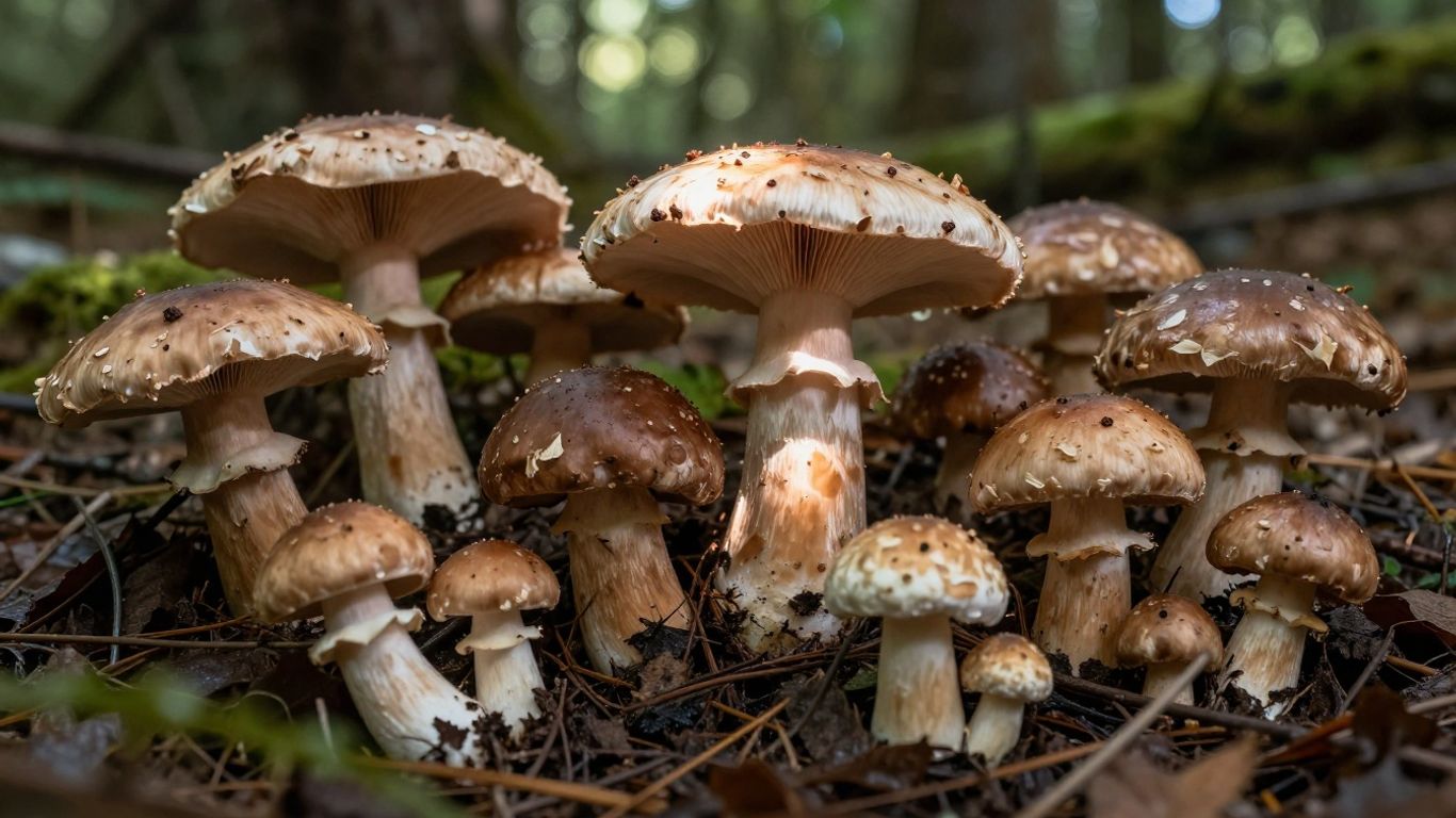 Cogumelos comestíveis frescos na floresta portuguesa.