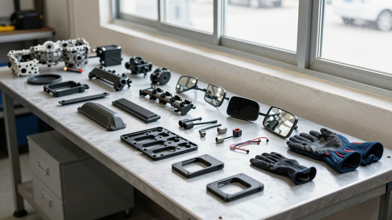 Nissan X-Trail parts arranged in workshop