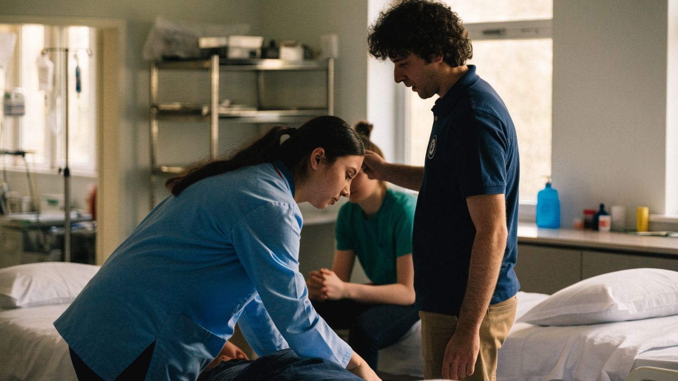 Nursing assistant students practicing care skills together