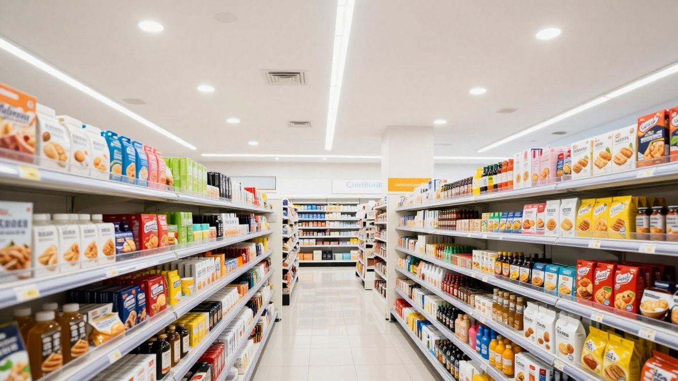 LED lights illuminating a retail store interior.