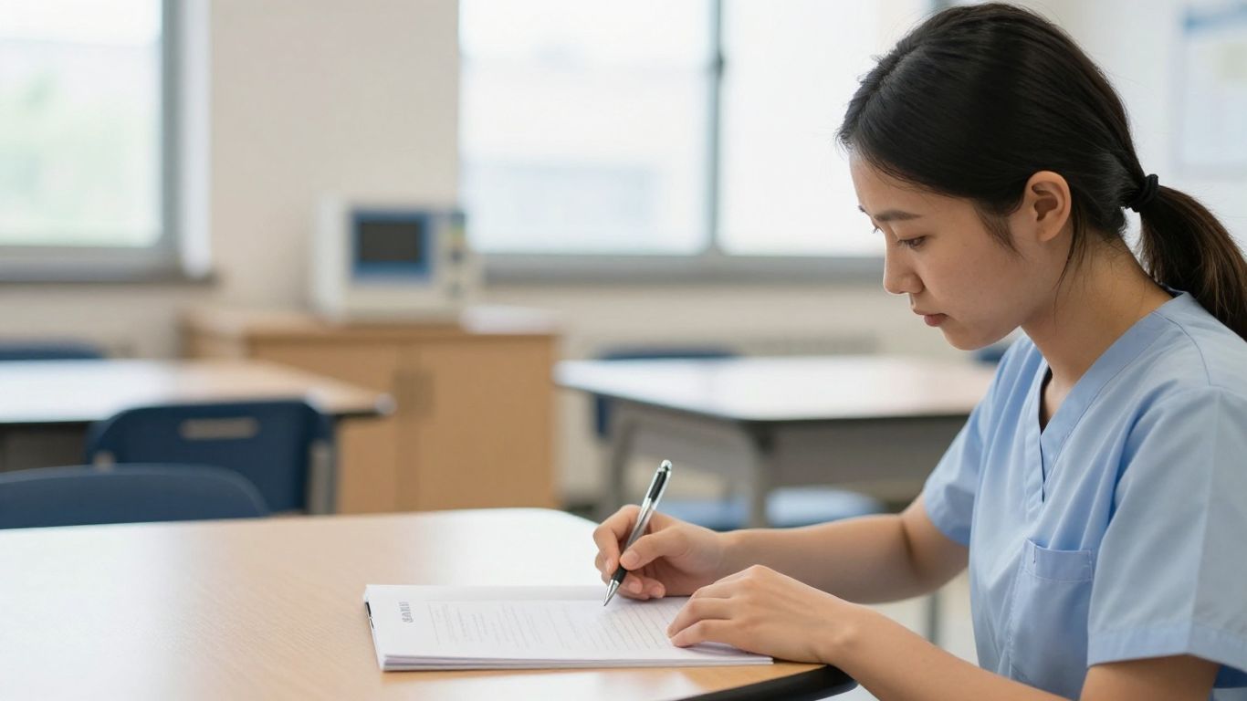 Student reviewing nursing assistant program information