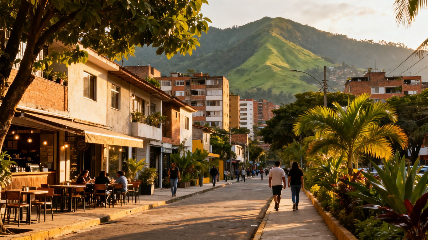 Medellin neighborhood streets and mountain views