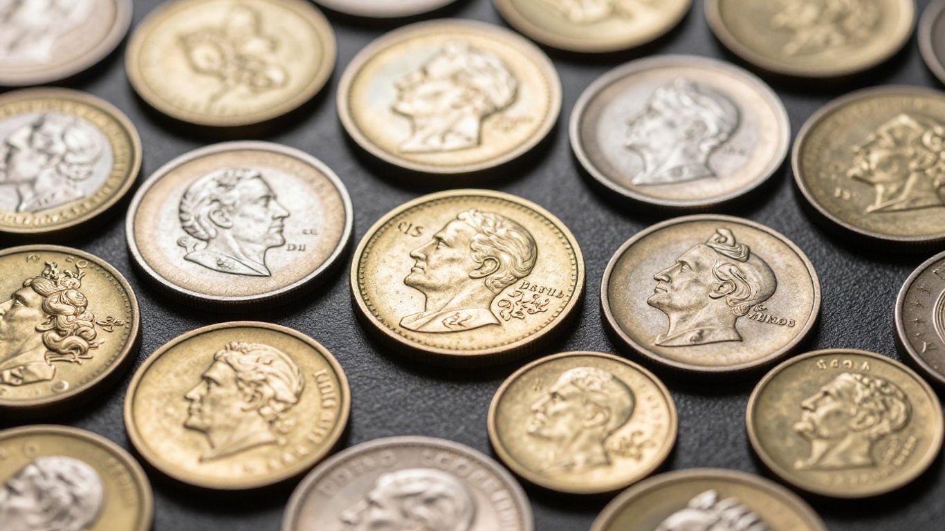 Collection of valuable gold and silver coins.