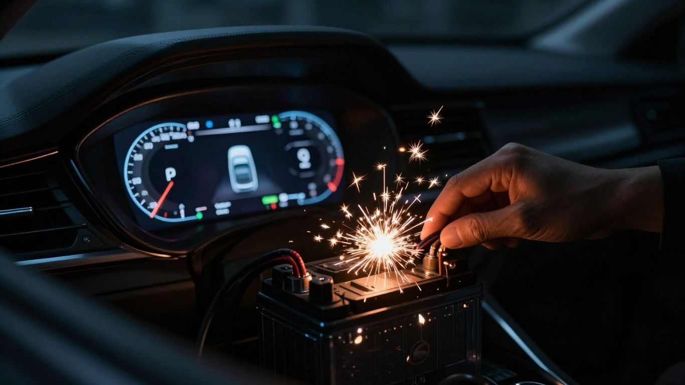 Dead car battery disrupting modern vehicle electronics.