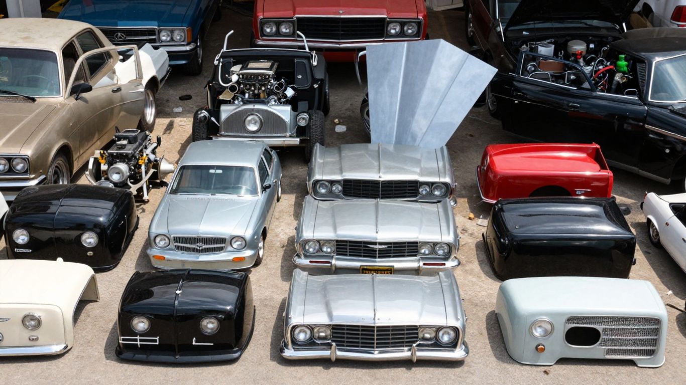 Chrysler car parts at a wrecking yard.