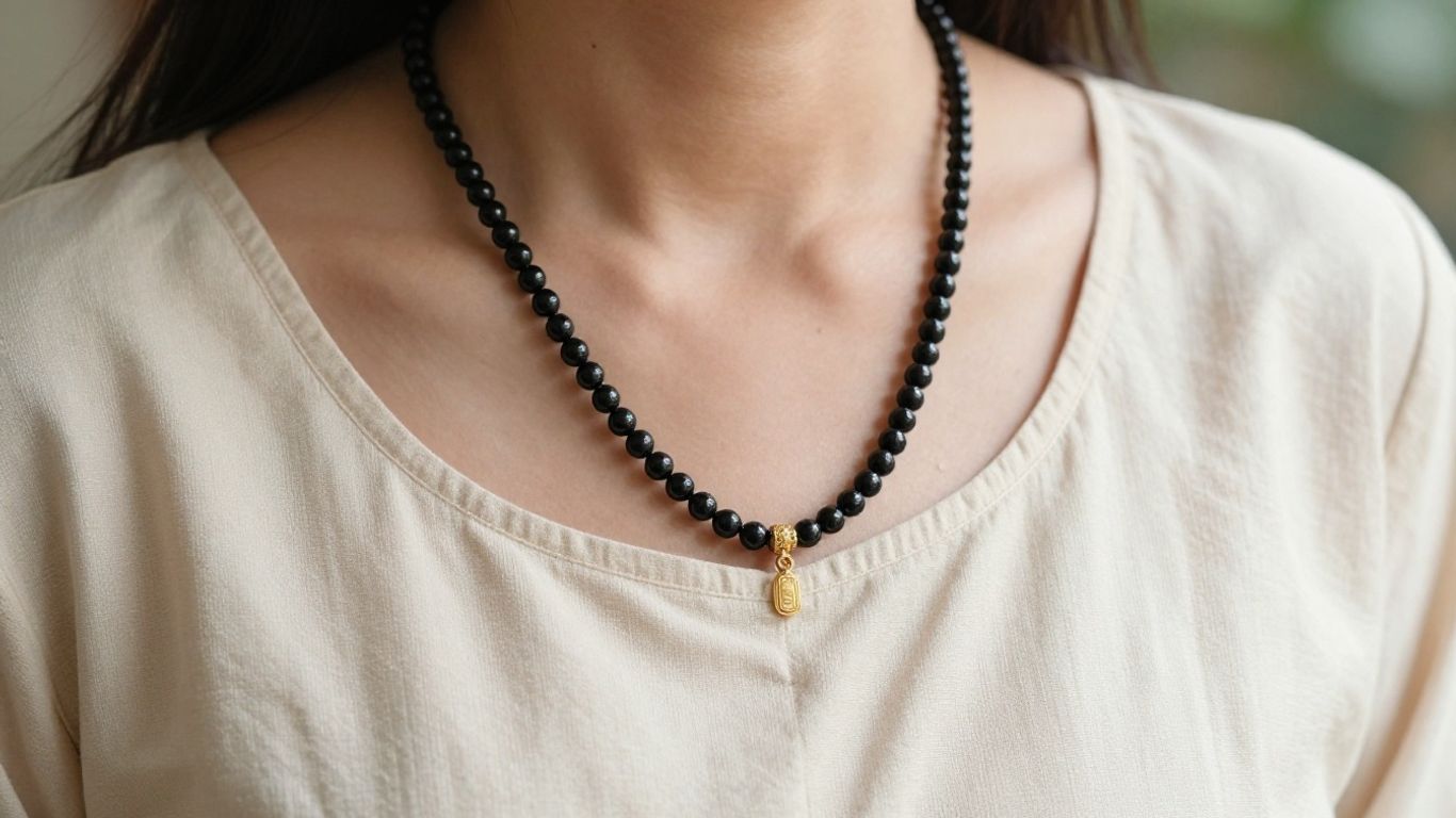 Woman wearing a delicate mangalsutra with workwear