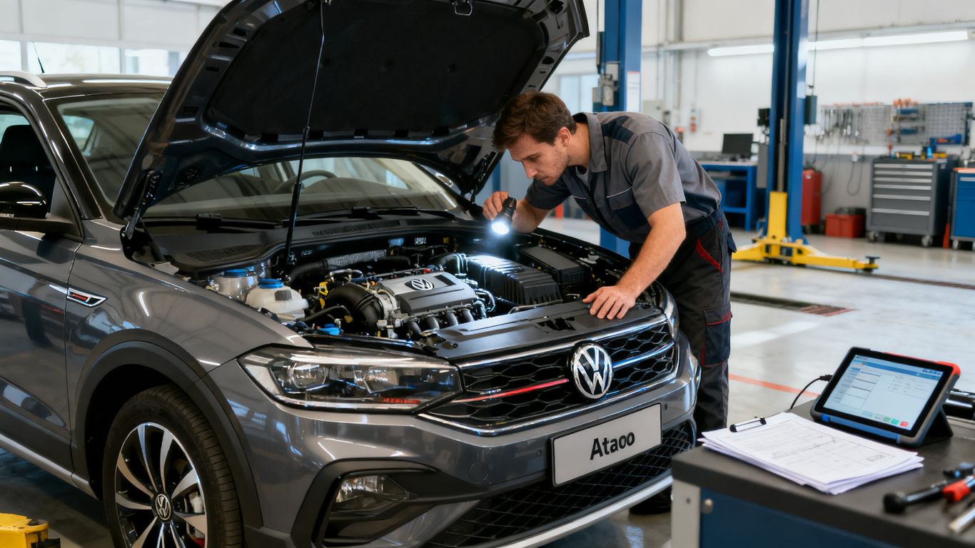 VW Taigo Motorraum bei der Gebrauchtwagenprüfung