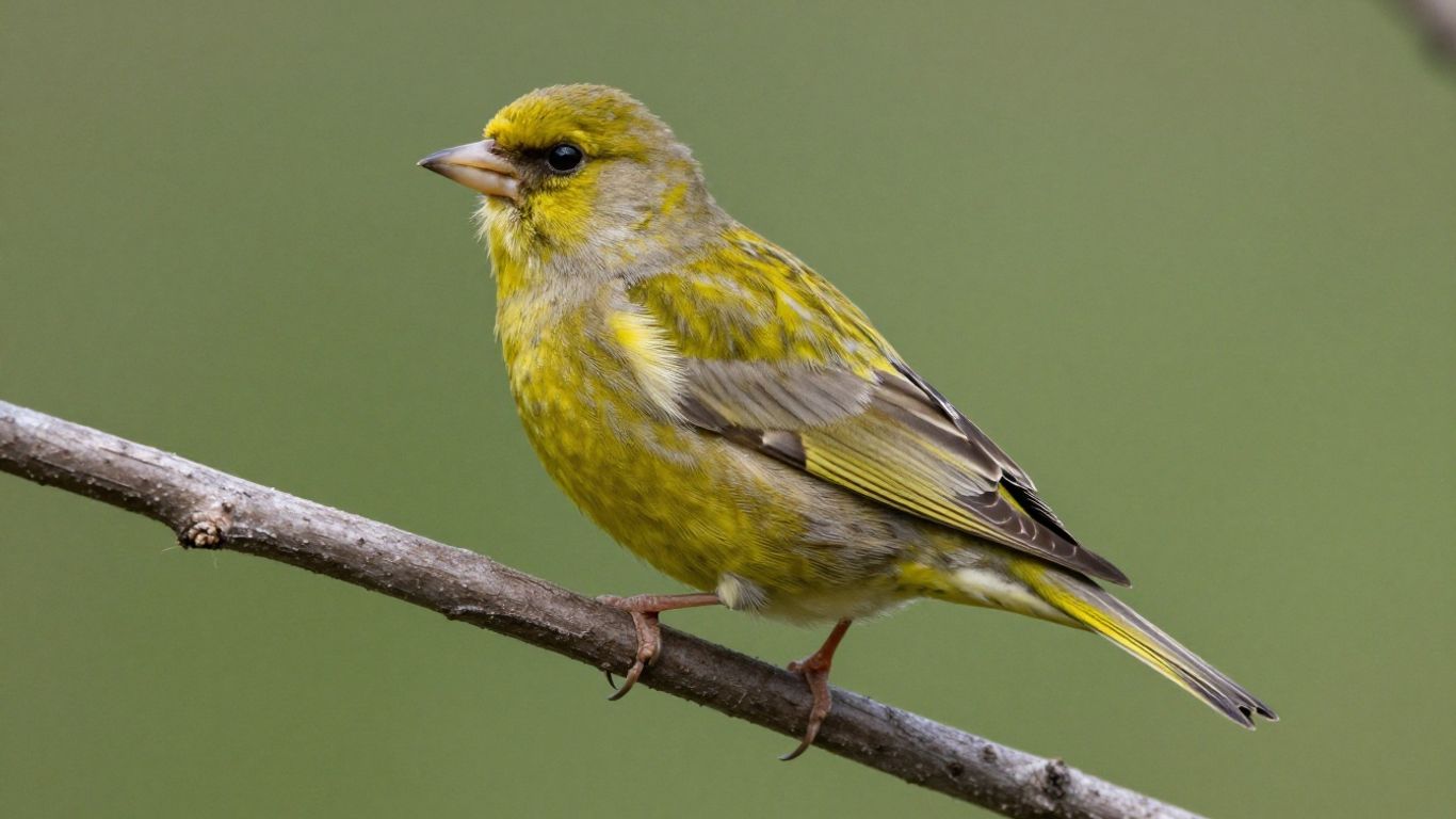 Oiseau verdier perché sur une branche feuillue.