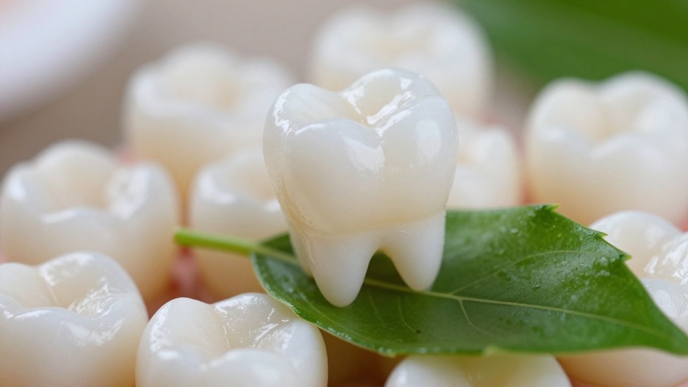 Healthy tooth with a green leaf, natural healing