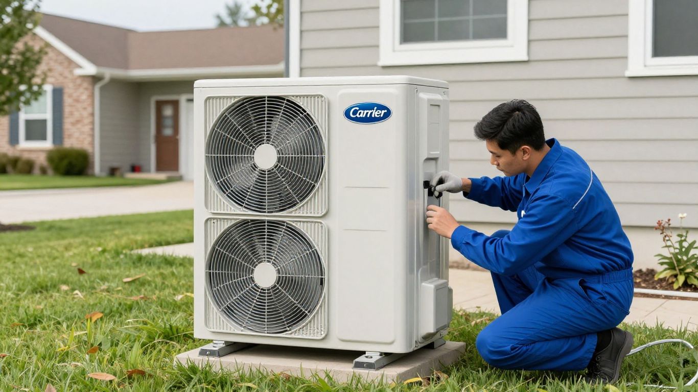 Carrier AC unit maintenance by 911 Mechanical technician.
