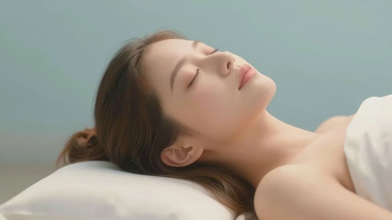 Person releasing tension with eyes closed in warm light.