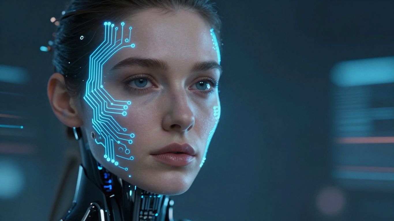 AI chatbot avatar with glowing circuitry