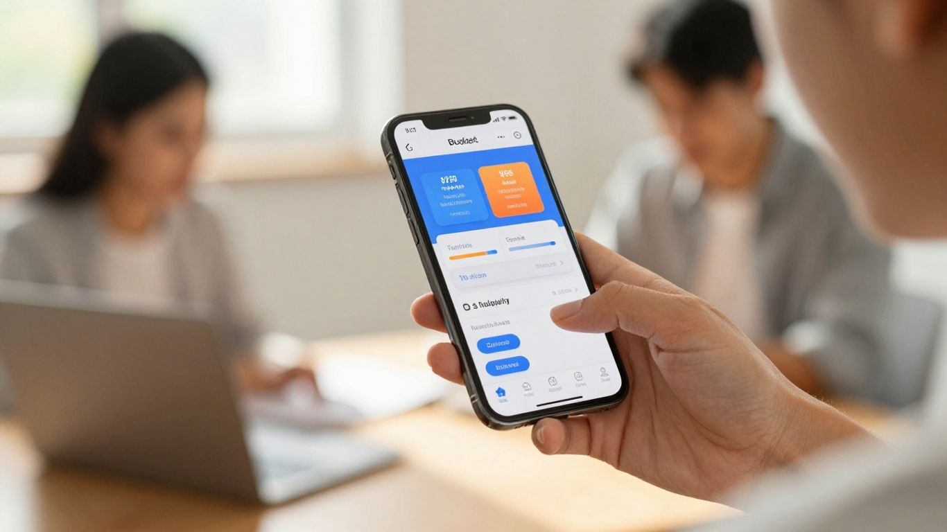 Person using a budgeting app on a smartphone.
