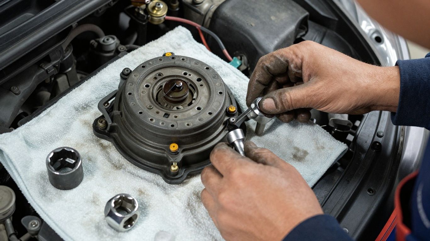 Close view of mechanic removing an MG sensor
