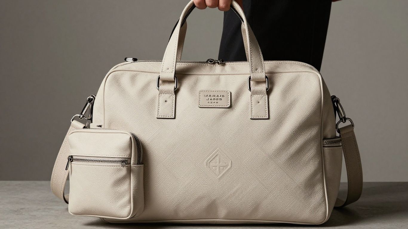 Stylish Marc Jacobs diaper bag with functional compartments.