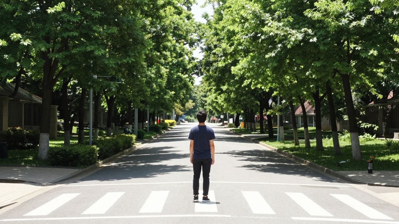 Person looking down a bright path towards the future.