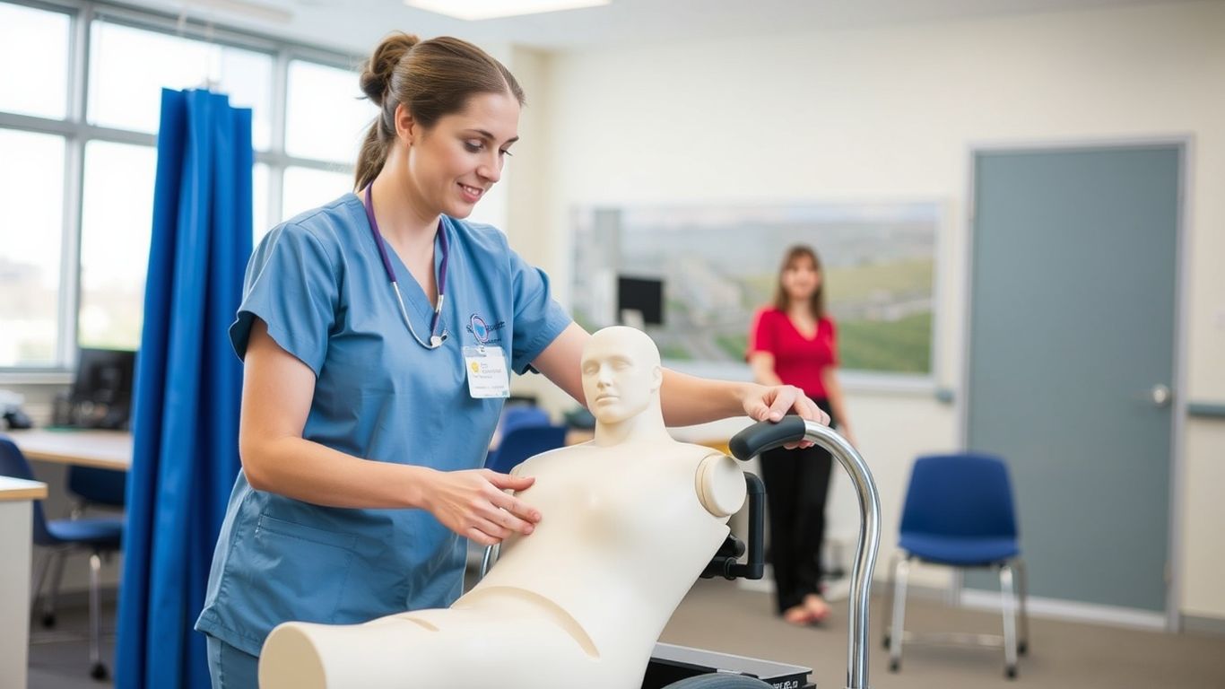 A student learning basic patient care skills