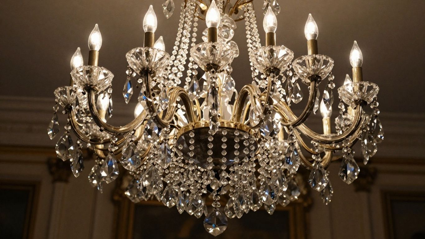 Antique crystal chandelier sparkling with light
