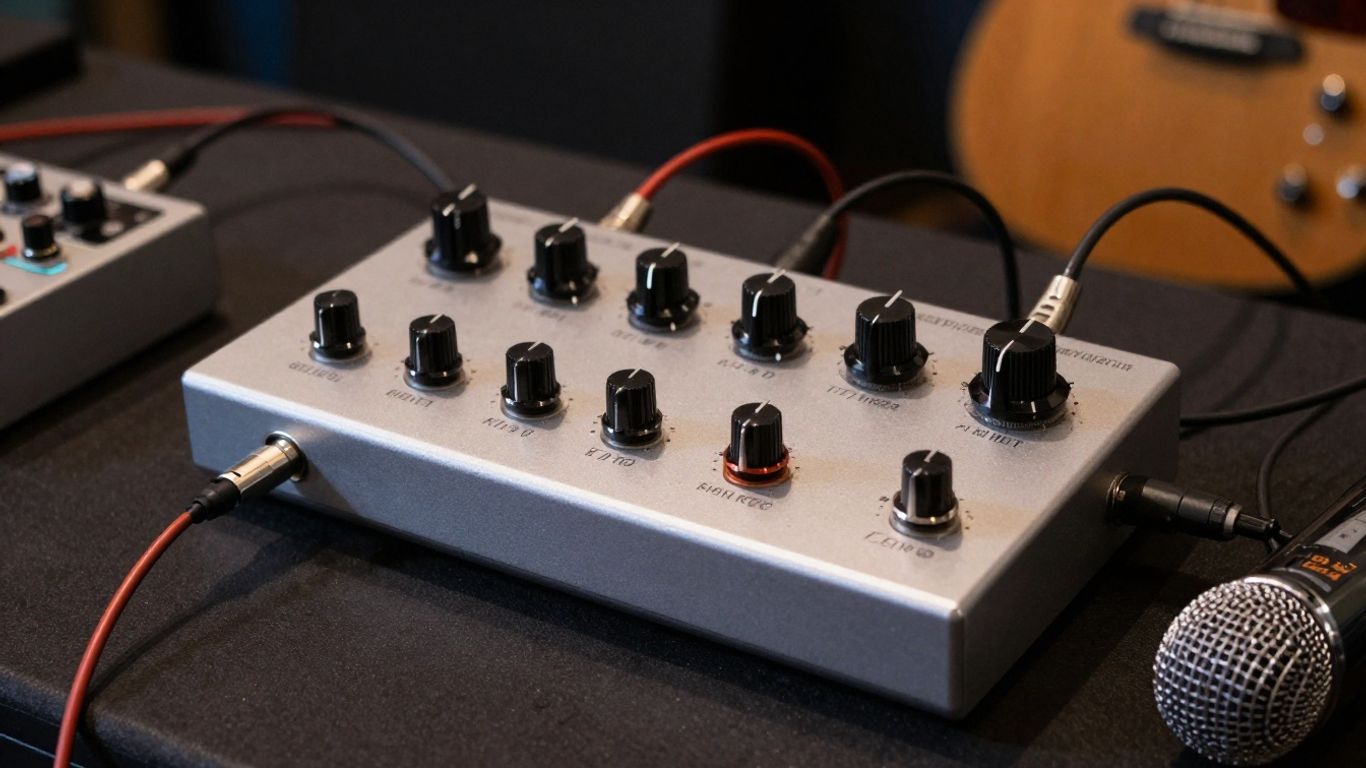Budget audio effects rack tested with guitar and microphone.