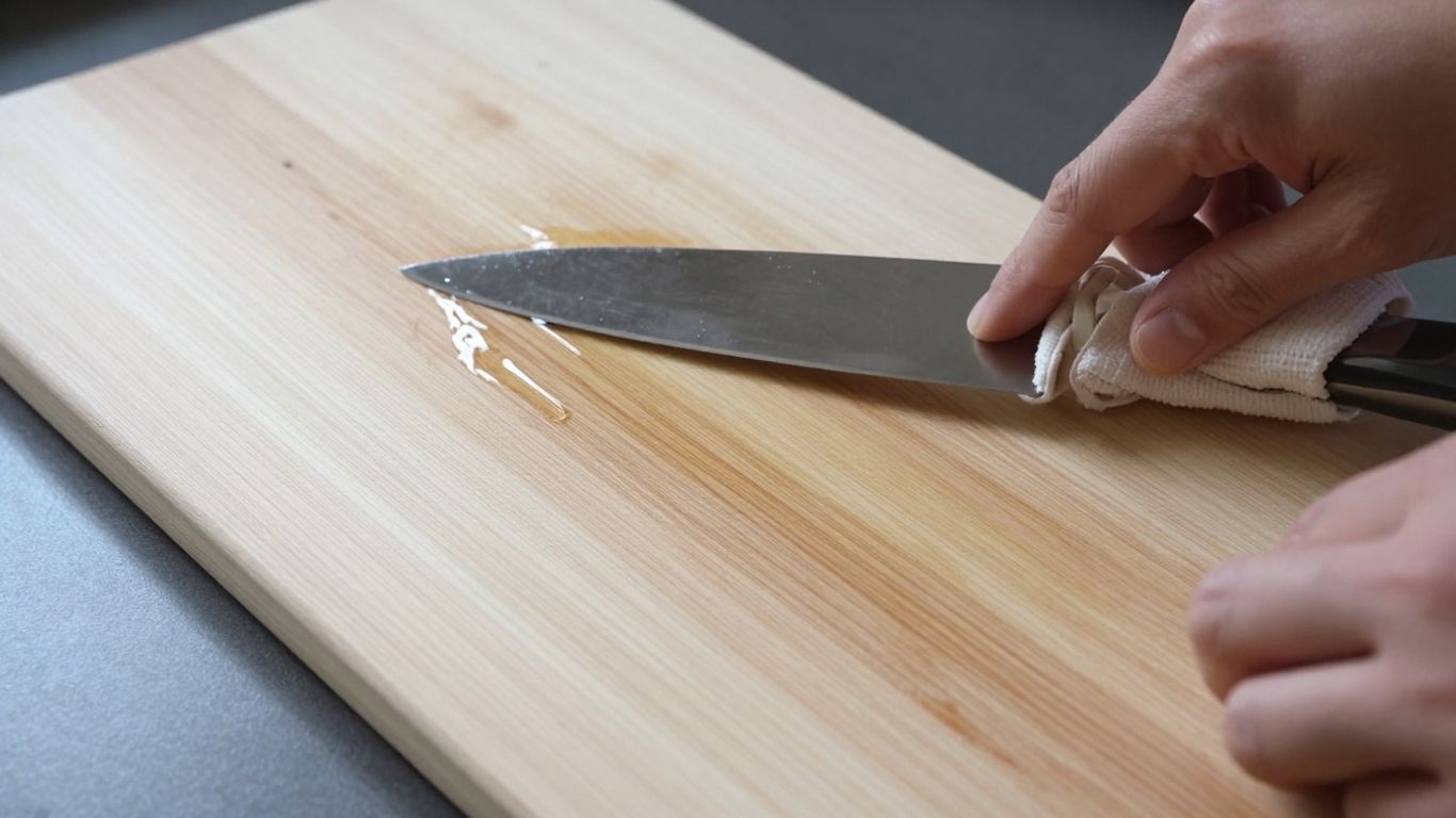 A thin sheen of oil on a carbon steel knife blade