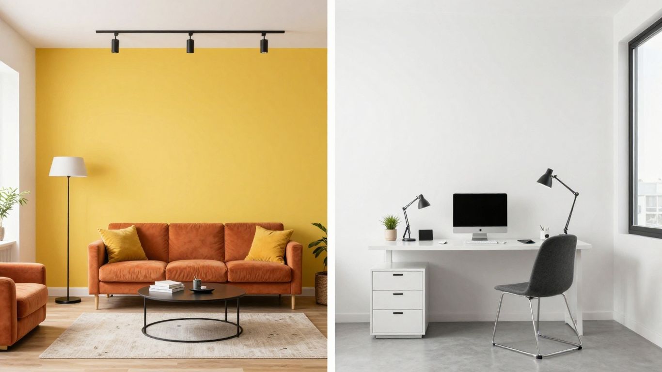 Bee Setups vs Funkit Interiors: Modern and minimalist interior designs.