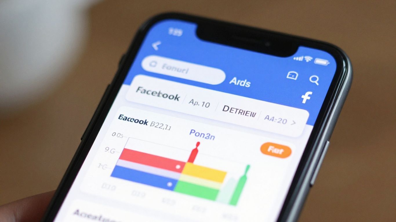 Facebook Ads campaign performance on a smartphone screen.