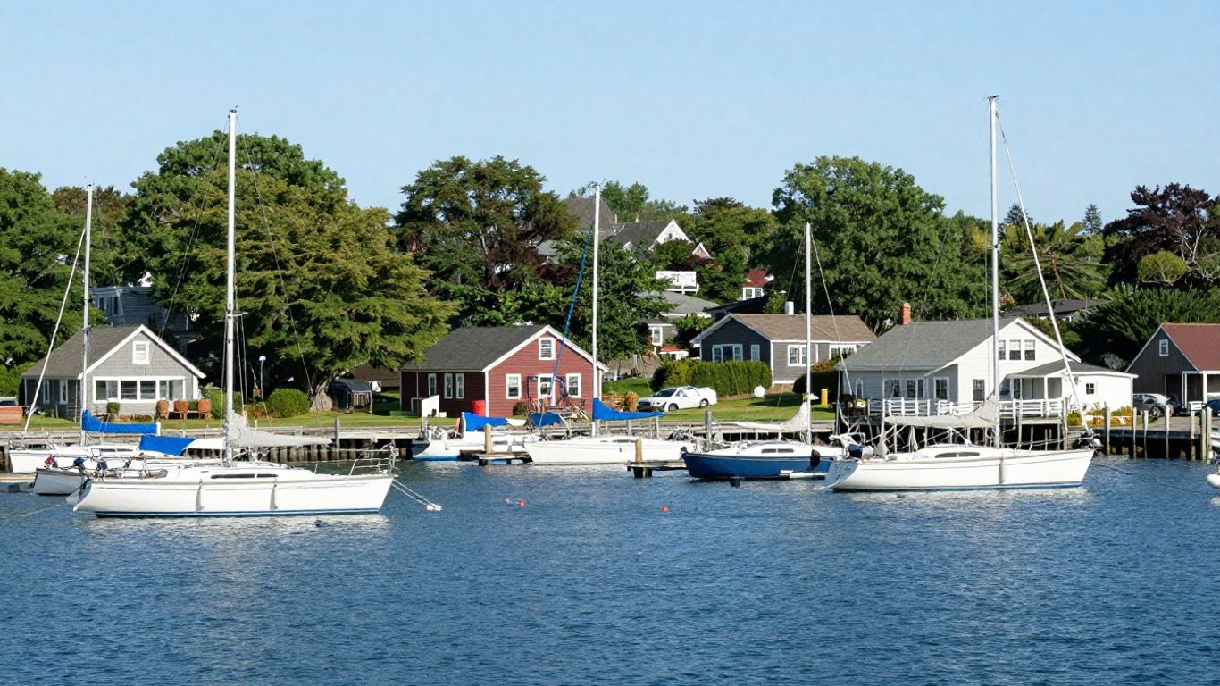 Sailboats docked at Provincetown Marina on a sunny day.